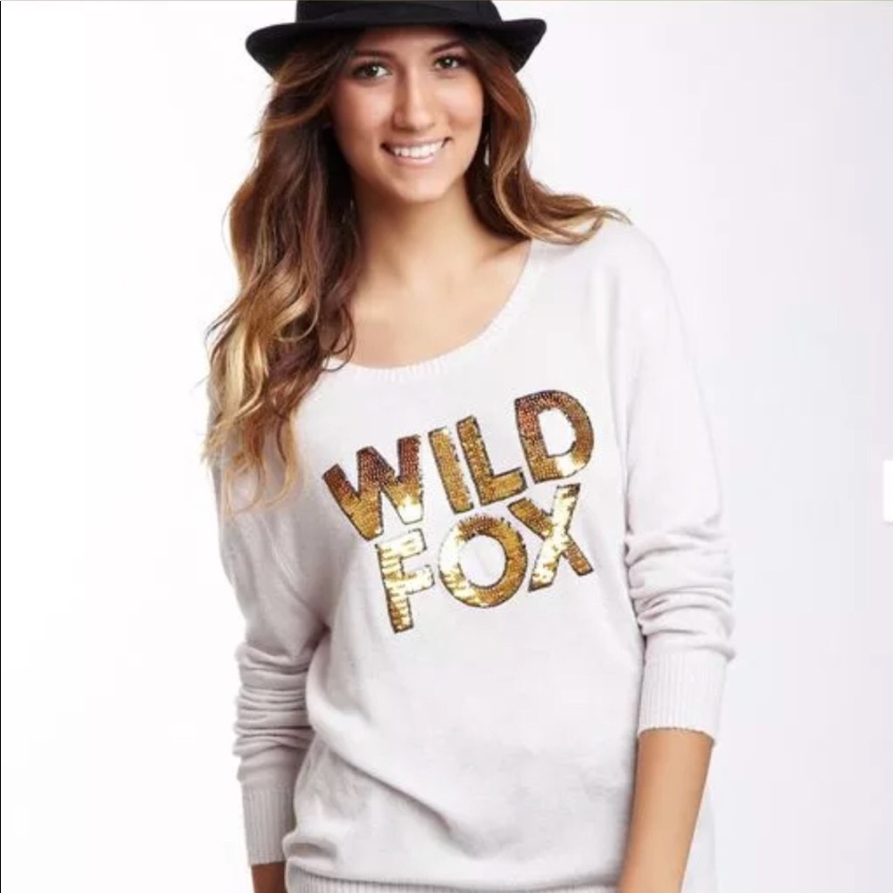 Wildfox Label Gold Sequin Print Sweater Sz M